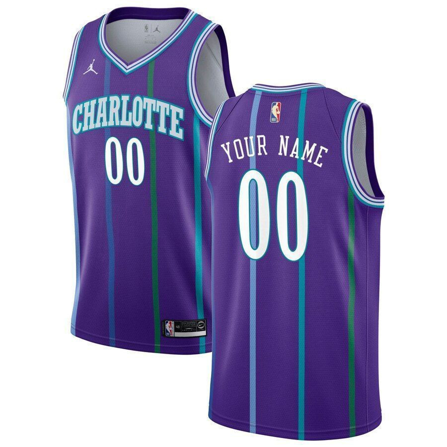 Charlotte Hornets Hardwood Classics Custom Swingman Purple NBA Jersey Men's