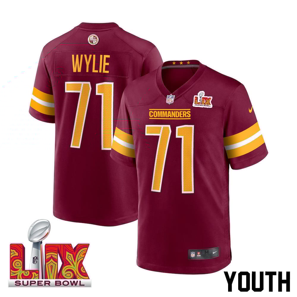 Andrew Wylie #71 Washington Commanders Super Bowl LIX Burgundy NFL Jersey Youth