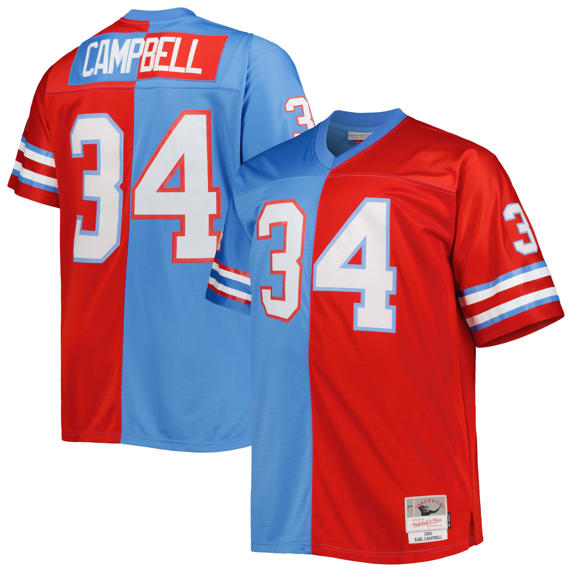 Houston Oilers Earl Campbell Mitchell Ness Light Blue/Red Big Tall Gridiron Classics Split Legacy Retired Player NFL Jersey Men's