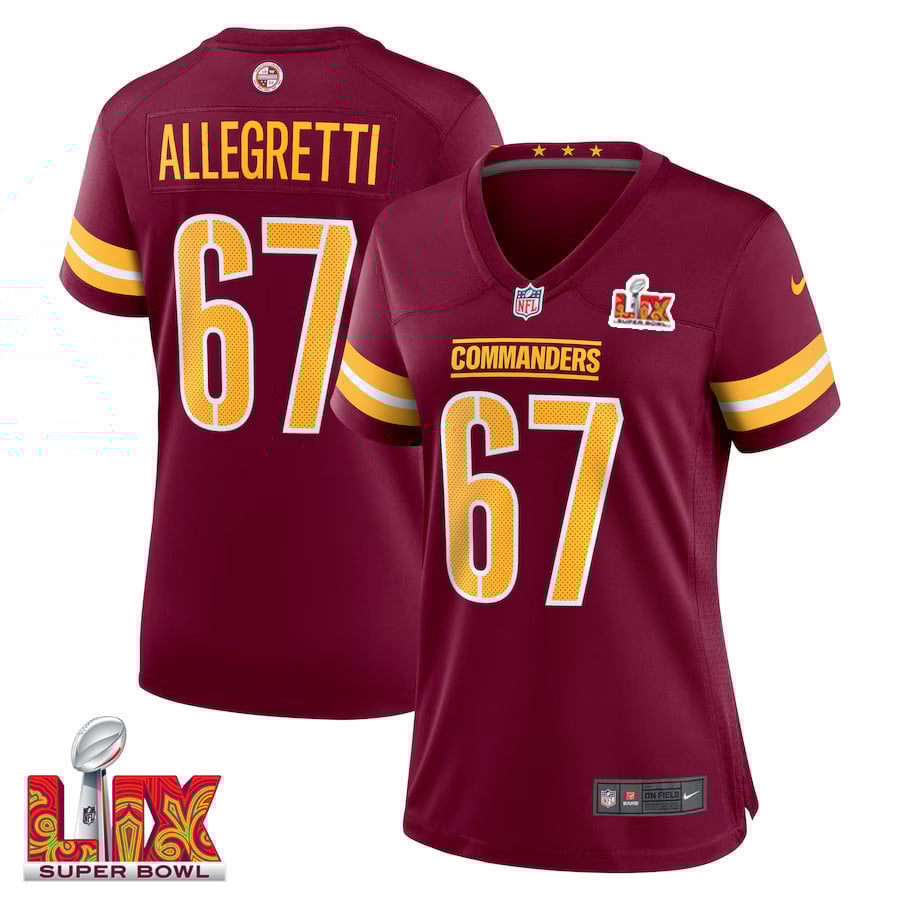 Nick Allegretti #67 Washington Commanders Super Bowl LIX Burgundy NFL Jersey Women's