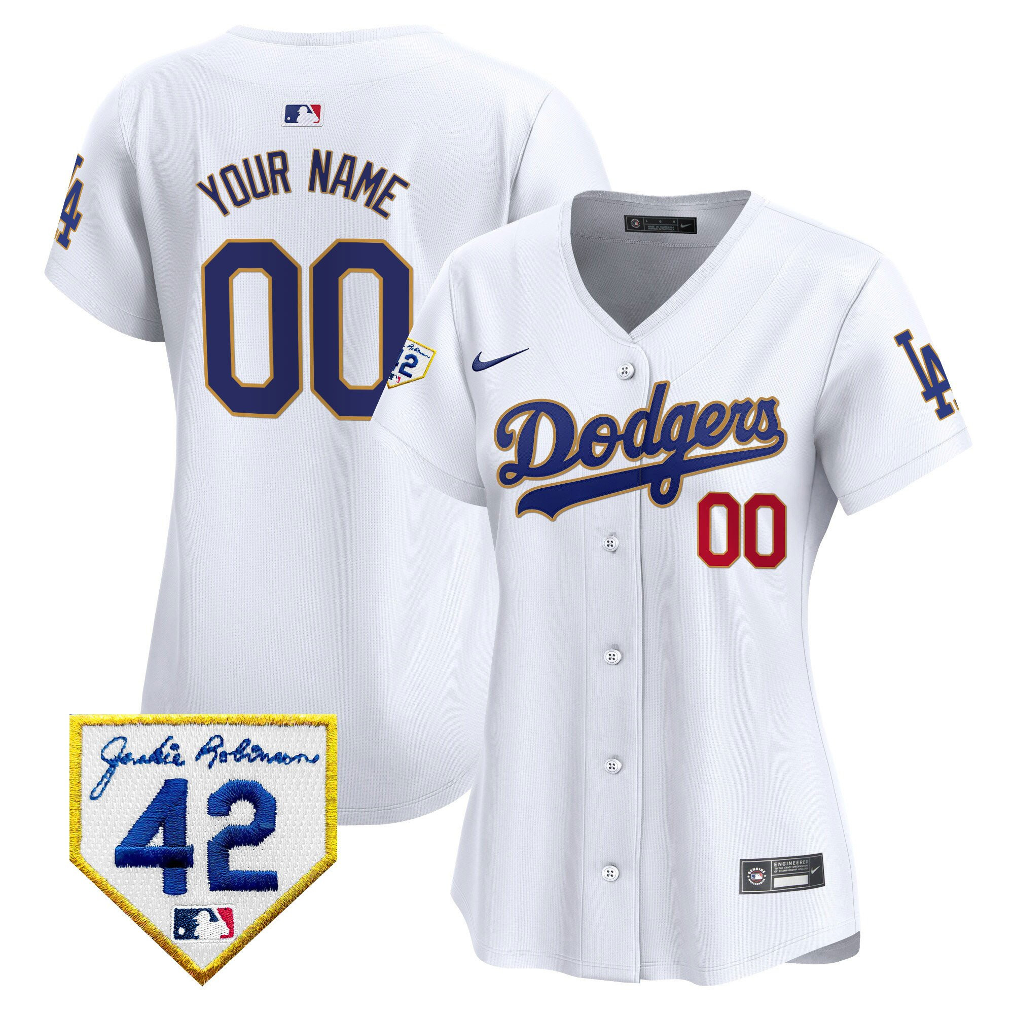 Los Angeles Dodgers 2024 Jackie Robinson Patch Custom White MLB Jersey Women's