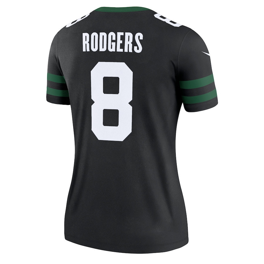 Aaron Rodgers 8 New York Jets Alternate Legend, Legacy Black NFL Jersey Women's