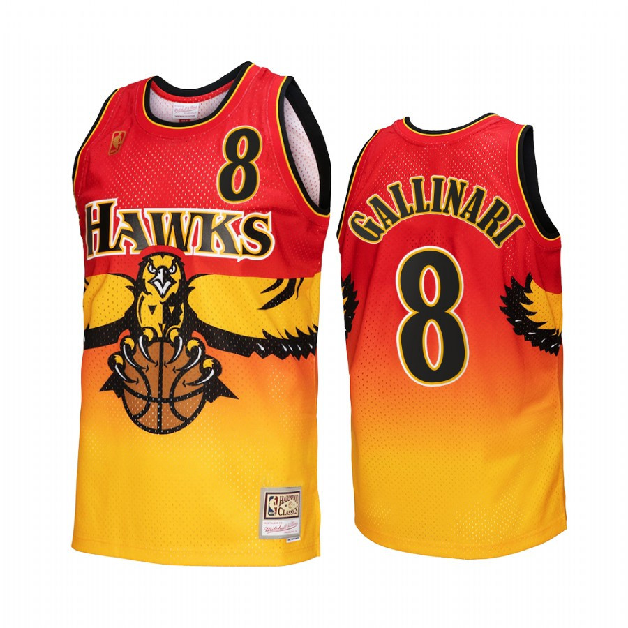 Atlanta Hawks Danilo Gallinari 8 Gold Red Fadeaway Hardwood Classics NBA Jersey Men's