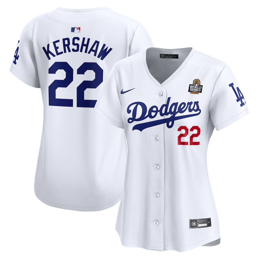 Clayton Kershaw 22 Los Angeles Dodgers 2024 World Series Limited Player White MLB Jersey Women's
