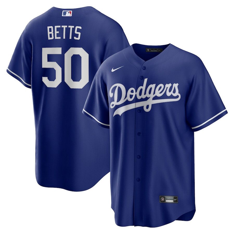 Mookie Betts 50 Los Angeles Dodgers Alternate Royal MLB Jersey Men's