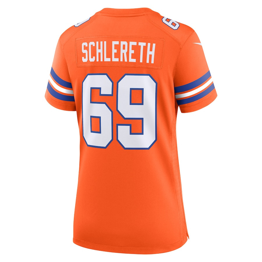 Mark Schlereth 69 Denver Broncos Mile High Collection 1977 Throwback Retired Player Game Orange NFL Jersey Women's