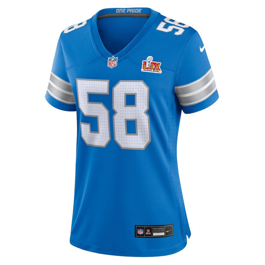 Penei Sewell #58 Detroit Lions Super Bowl LIX Blue NFL Jersey Women's