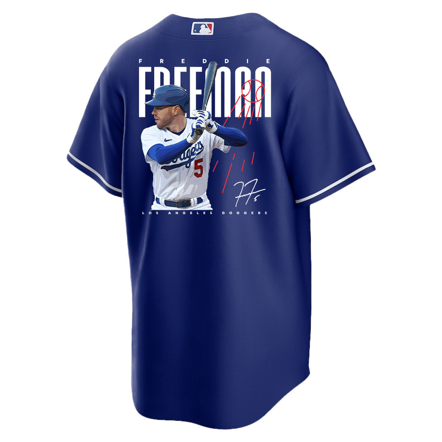 Freddie Freeman 5 Los Angeles Dodgers Signed Logo 2023 Alternate Player Royal MLB Jersey Men's