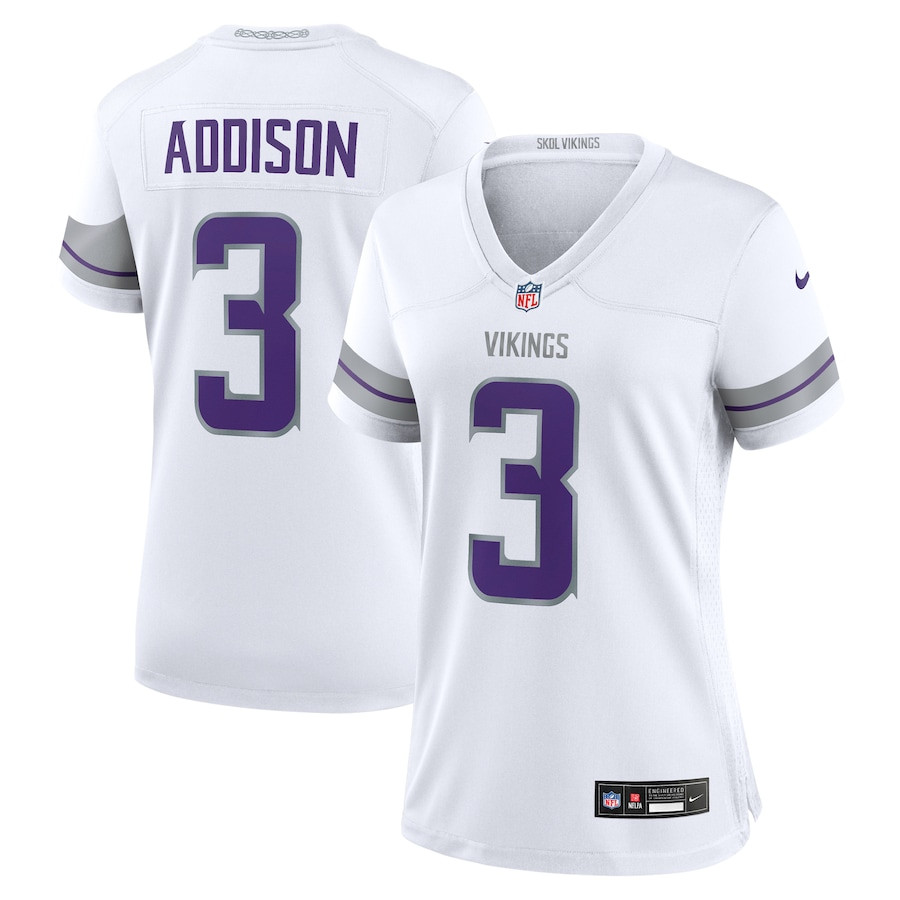 Jordan Addison 3 Minnesota Vikings Alternate Game Player White NFL Jersey Women's