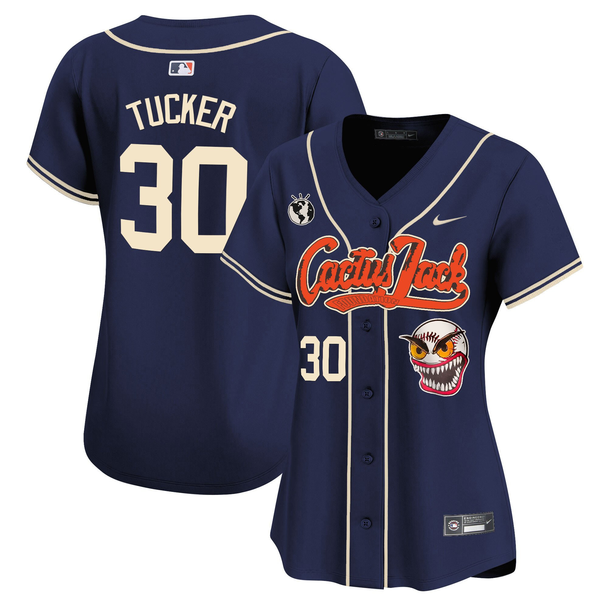 Kyle Tucker 30 Houston Astros Cactus Jack Patch Navy MLB Jersey Women's