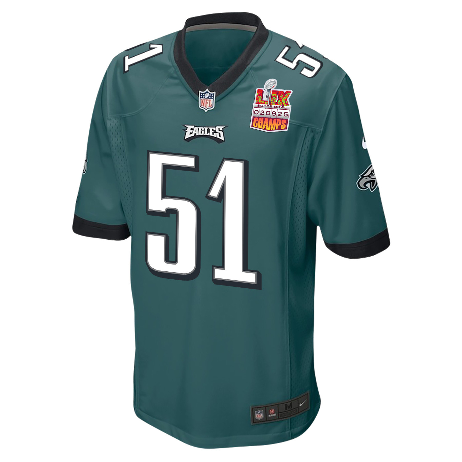 Cam Jurgens 51 Philadelphia Eagles Super Bowl LIX Champions Patch Game Midnight Green NFL Jersey Men's