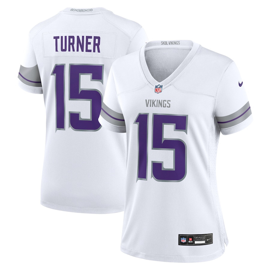 Dallas Turner 15 Minnesota Vikings Alternate Game White NFL Jersey Women's