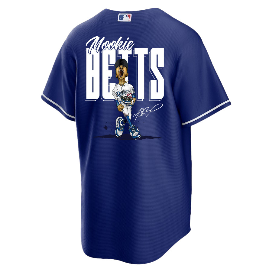 Mookie Betts 50 Los Angeles Dodgers Signed Cartoon 2023 Alternate Player Royal MLB Jersey Men's