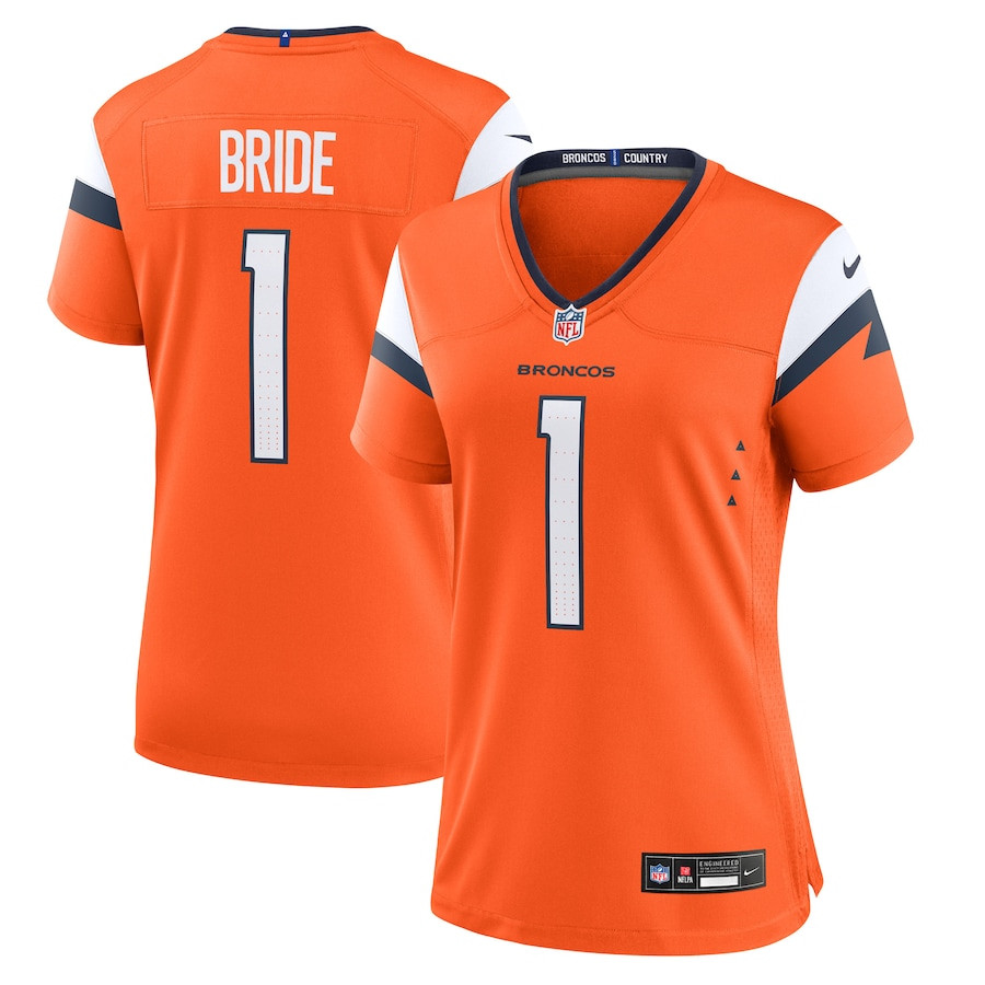 Number 1 Bride Denver Broncos Game Orange NFL Jersey Women's