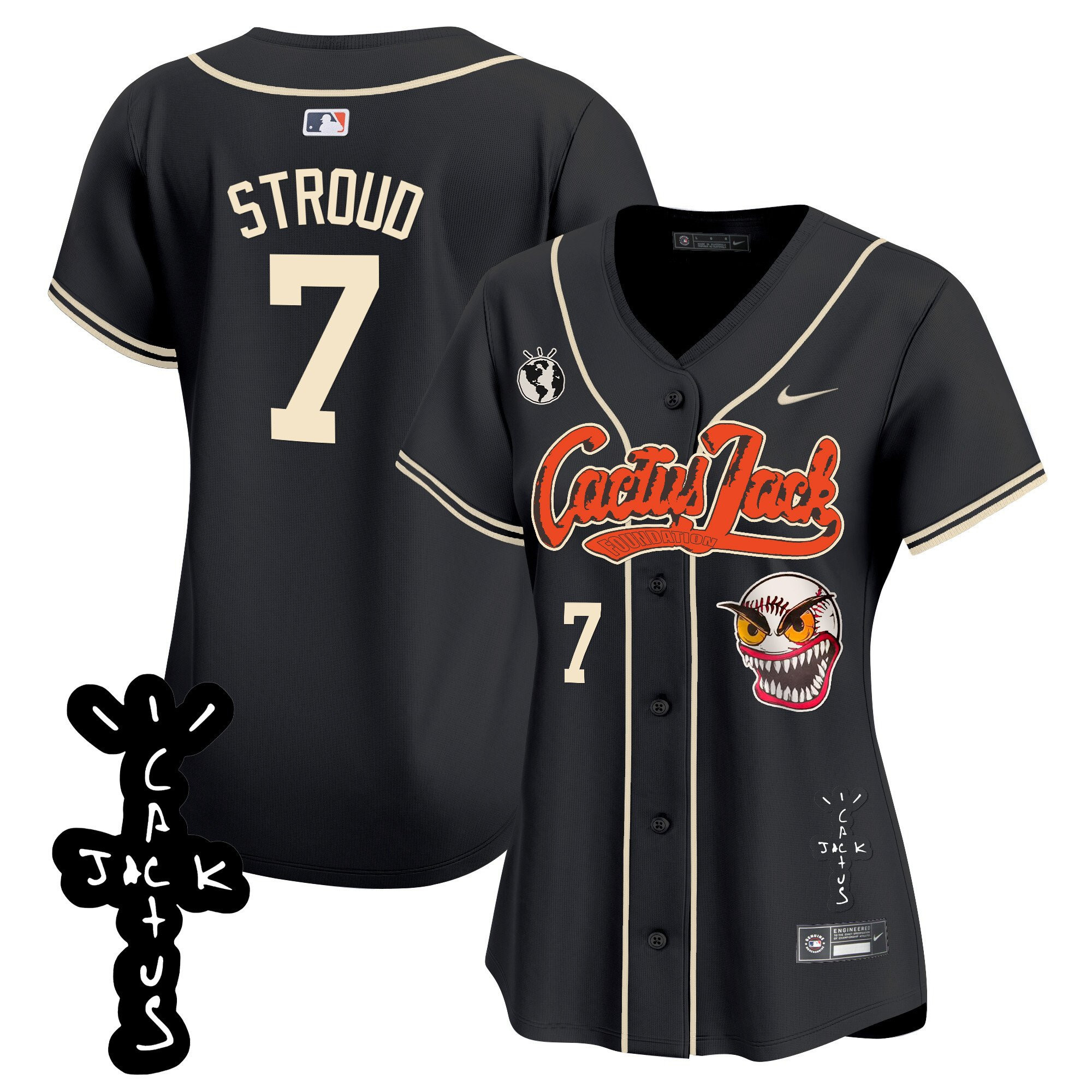 CJ Stroud 7 Houston Astros Cactus Jack Patch V2 Black MLB Jersey Women's