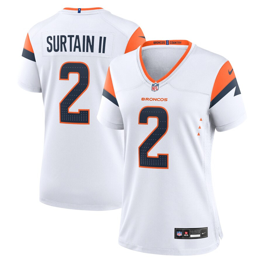 Patrick Surtain II 2 Denver Broncos Game White NFL Jersey Women's