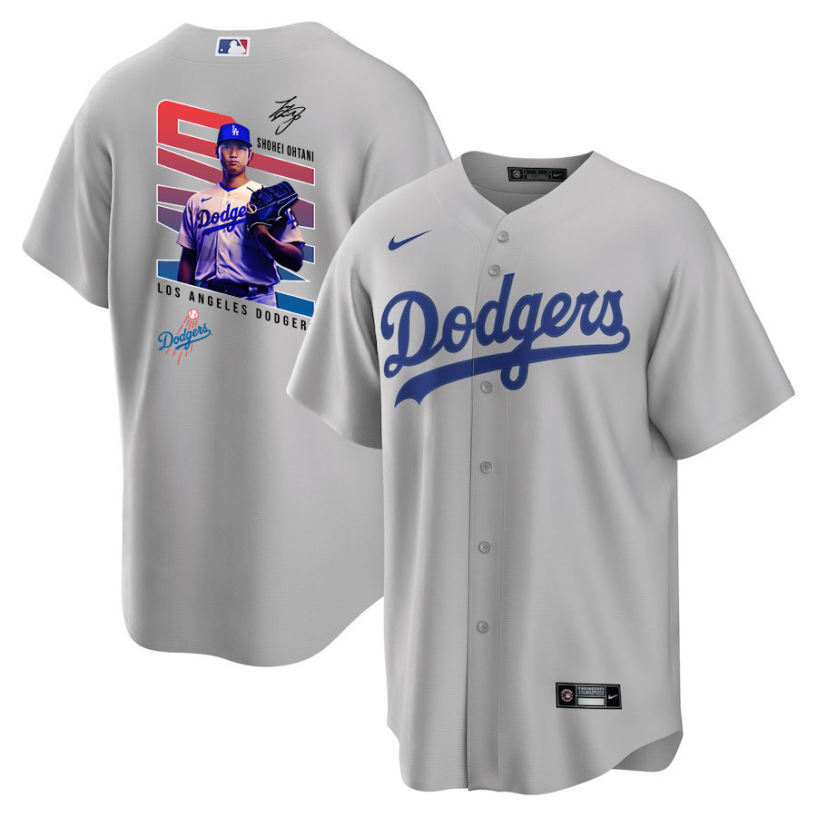 Shohei Ohtani 17 Los Angeles Dodgers Signed MVP 2023 Road Gray MLB Jersey Men's