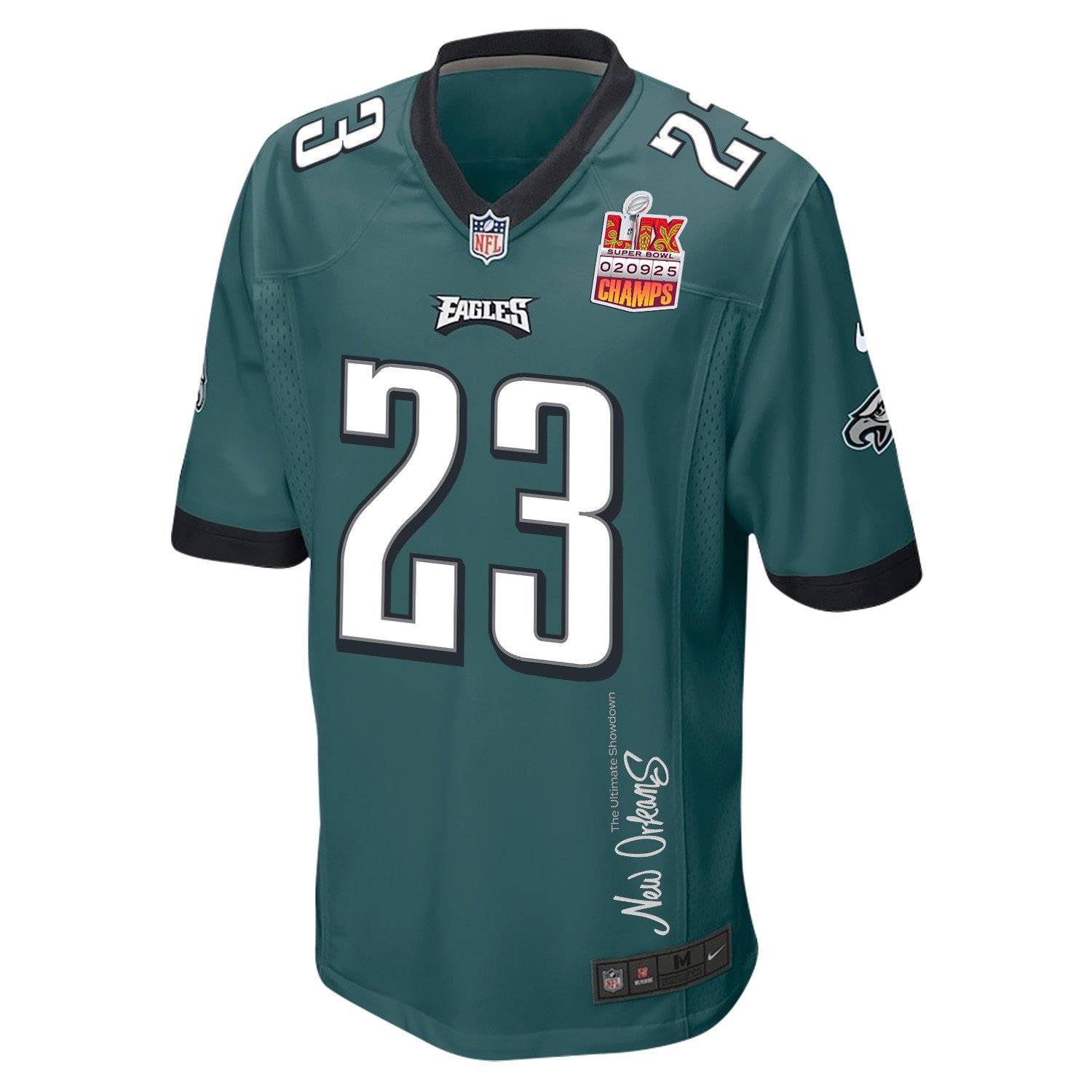 Eli Ricks 23 Philadelphia Eagles Super Bowl LIX Champions Patch New Orleans The Ultimate Showdown' EMBROIDERED Game Midnight Green NFL Jersey Men's