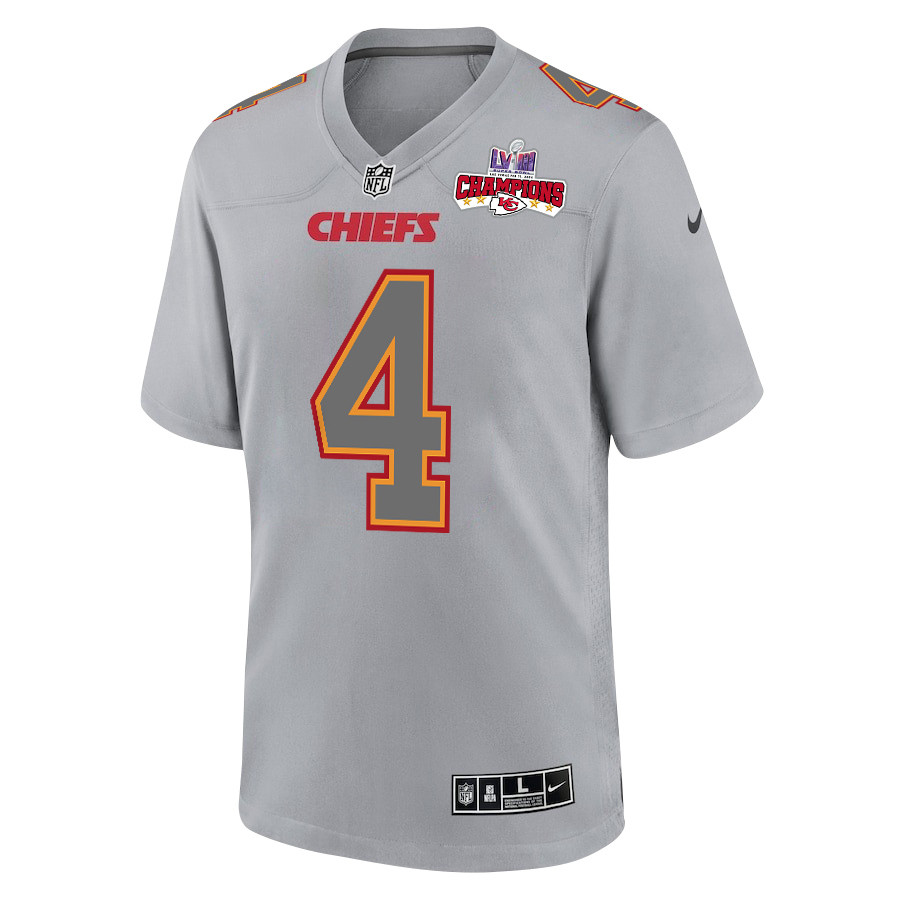 Rashee Rice 4 Kansas City Chiefs Super Bowl LVIII Champions 4 Stars Patch Atmosphere Fashion Game Gray NFL Jersey Men's