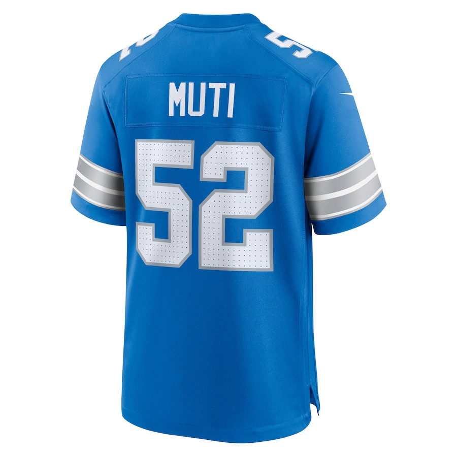 Netane Muti 52 Detroit Lions Game Blue NFL Jersey Men's