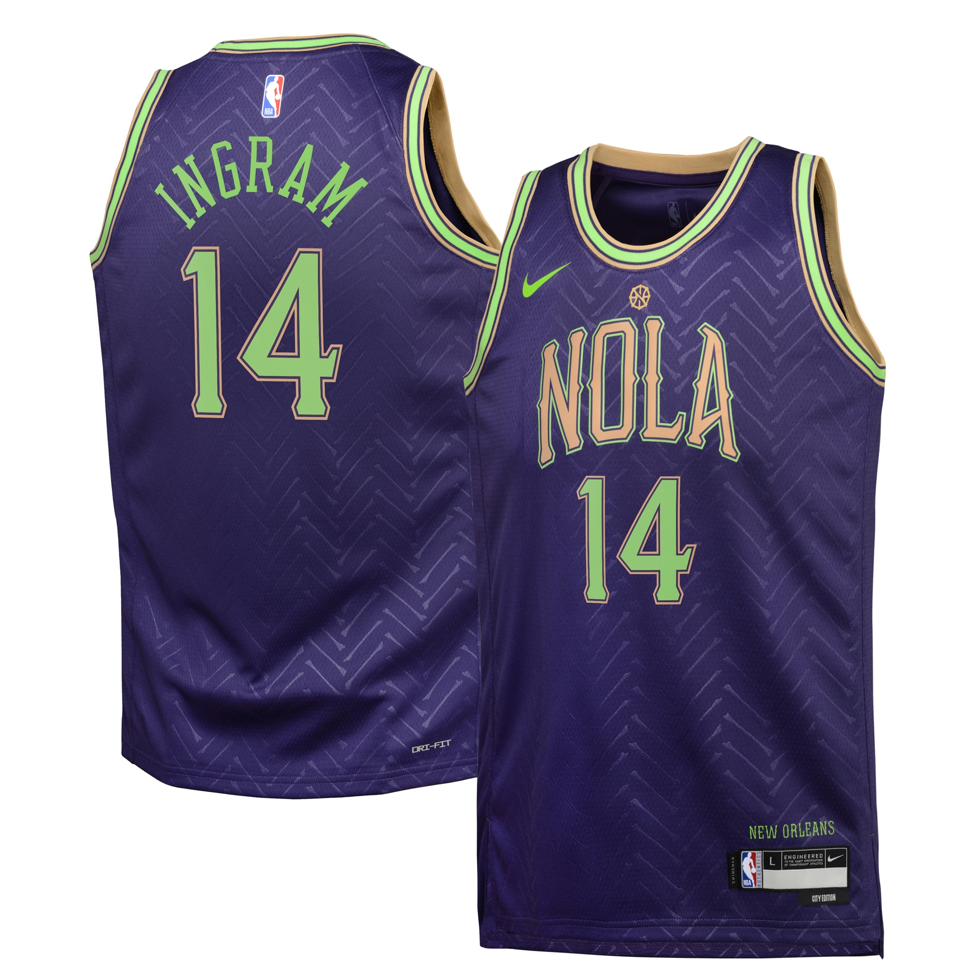 Camiseta City Edition Swingman de los New Orleans Pelicans 2024 Purpura Brandon Ingram Juvenil NBA Jersey Men's