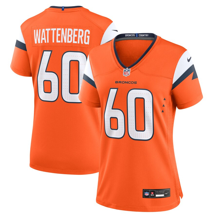 Luke Wattenberg 60 Denver Broncos Team Game Orange NFL Jersey Women's