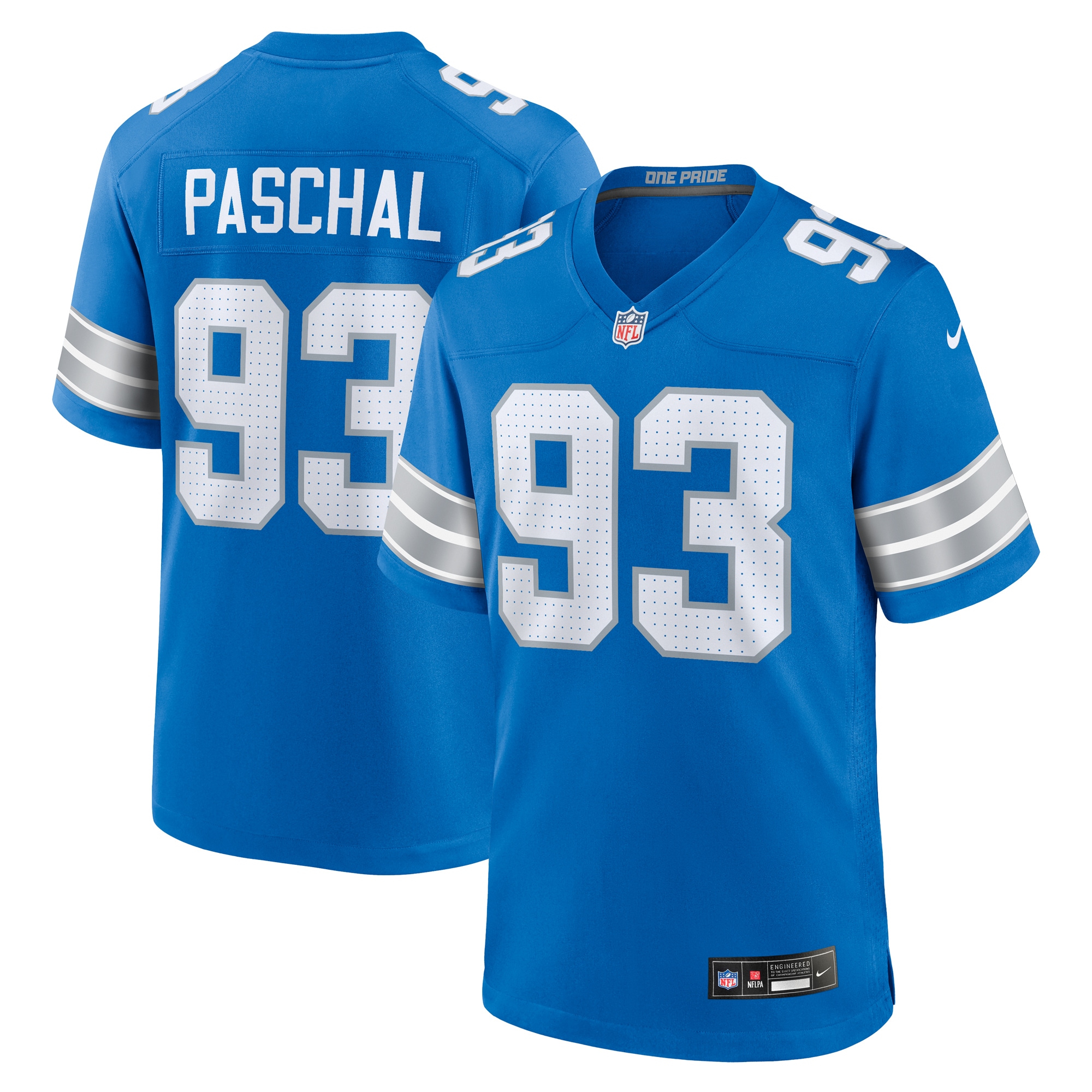 Detroit Lions Josh Paschal Blue Team Game NFL Jersey Men's