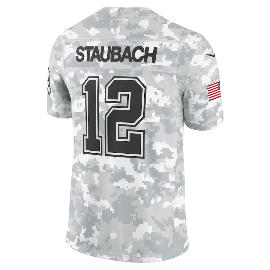 Roger Staubach 12 Dallas Cowboys 2024 Salute to Service Retired Player Limited Arctic Camo NFL Jersey Men's