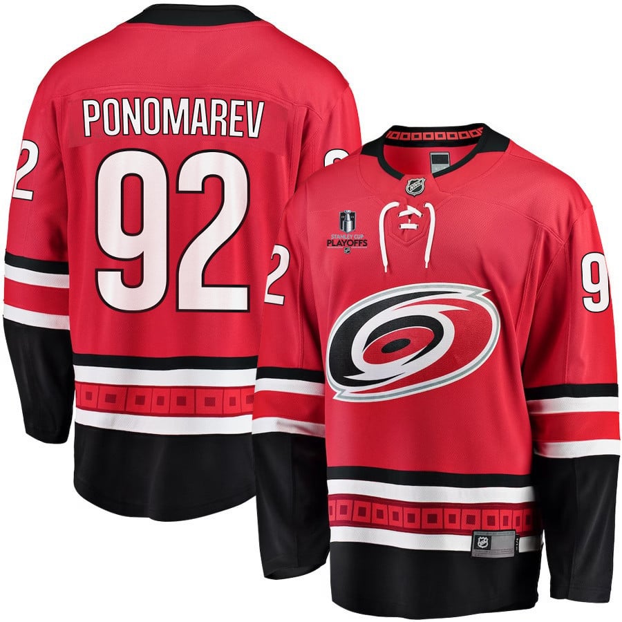 Vasiliy Ponomarev 92 Carolina Hurricanes Stanley Cup 2023 Playoffs Patch Home Breakaway Red NHL Jersey Men's