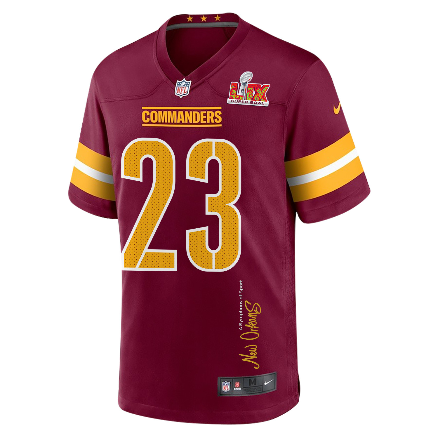 Marshon Lattimore 23 Washington Commanders Super Bowl LIX New Orleans A Symphony of Sport' EMBROIDERED Game Burgundy NFL Jersey Men's