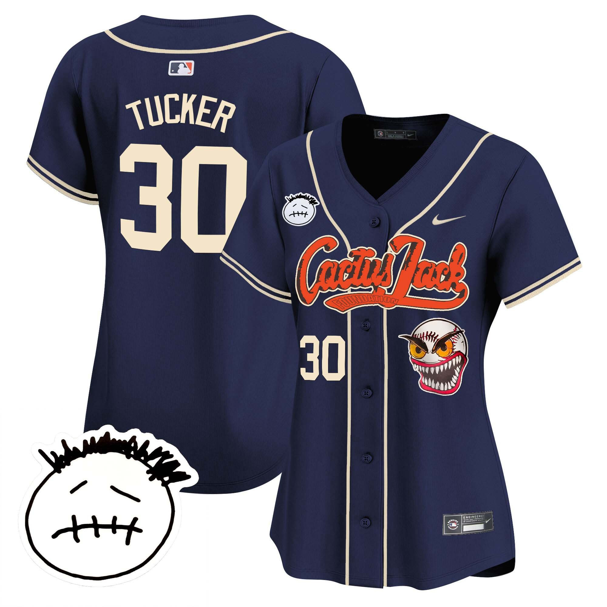 Kyle Tucker 30 Houston Astros Cactus Jack Patch V3 Navy MLB Jersey Women's