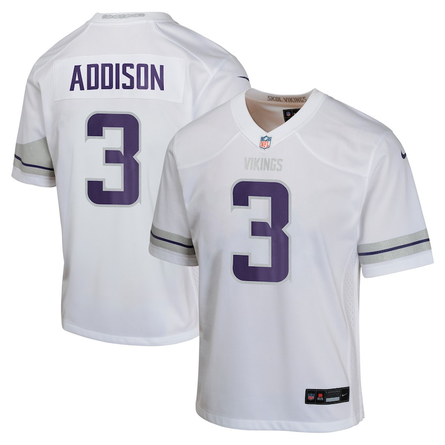 Jordan Addison 3 Minnesota Vikings Alternate Game White NFL Jersey Youth