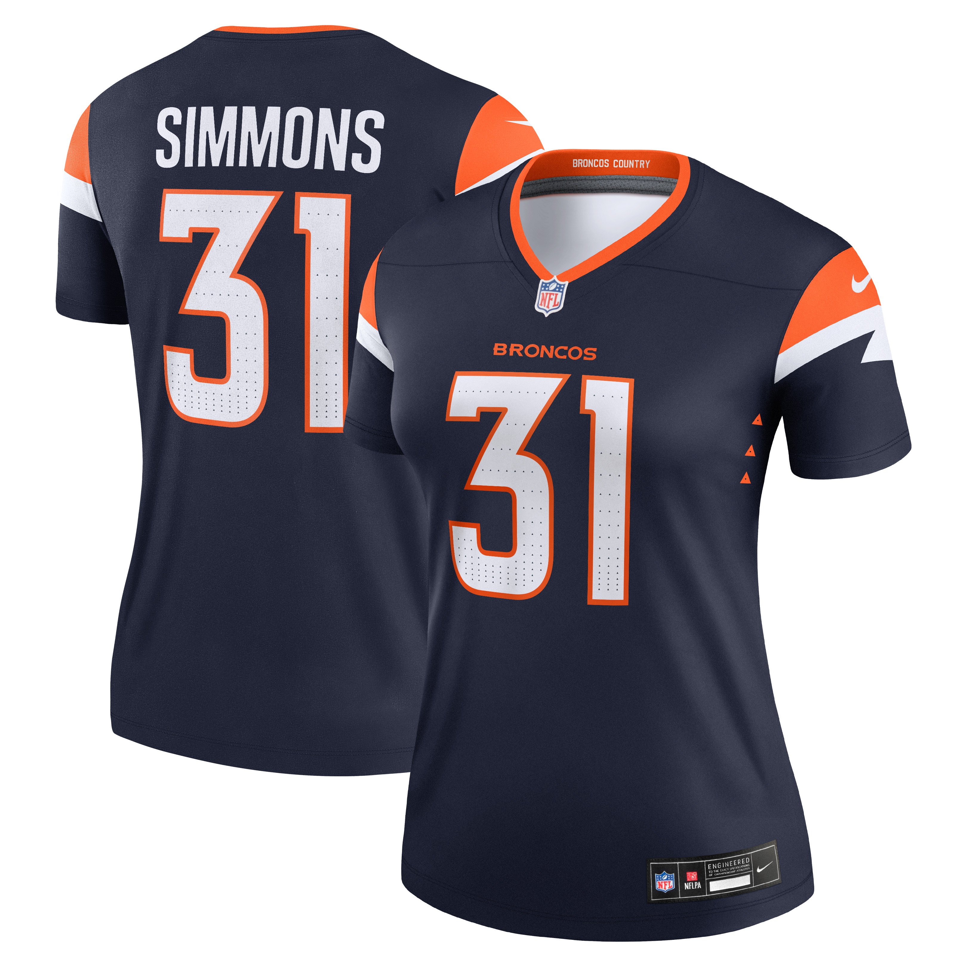 Denver Broncos Justin Simmons Navy Alternate Legend Player Performance Top NFL Jersey Women's