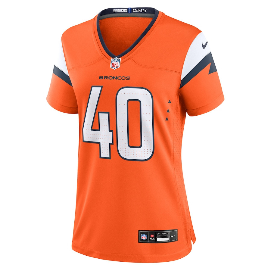 Justin Strnad 40 Denver Broncos Team Game Orange NFL Jersey Women's