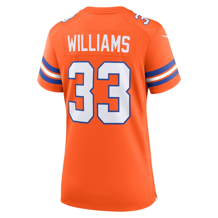 Javonte Williams 33 Denver Broncos Mile High Collection 1977 Throwback Player Game Orange NFL Jersey Women's