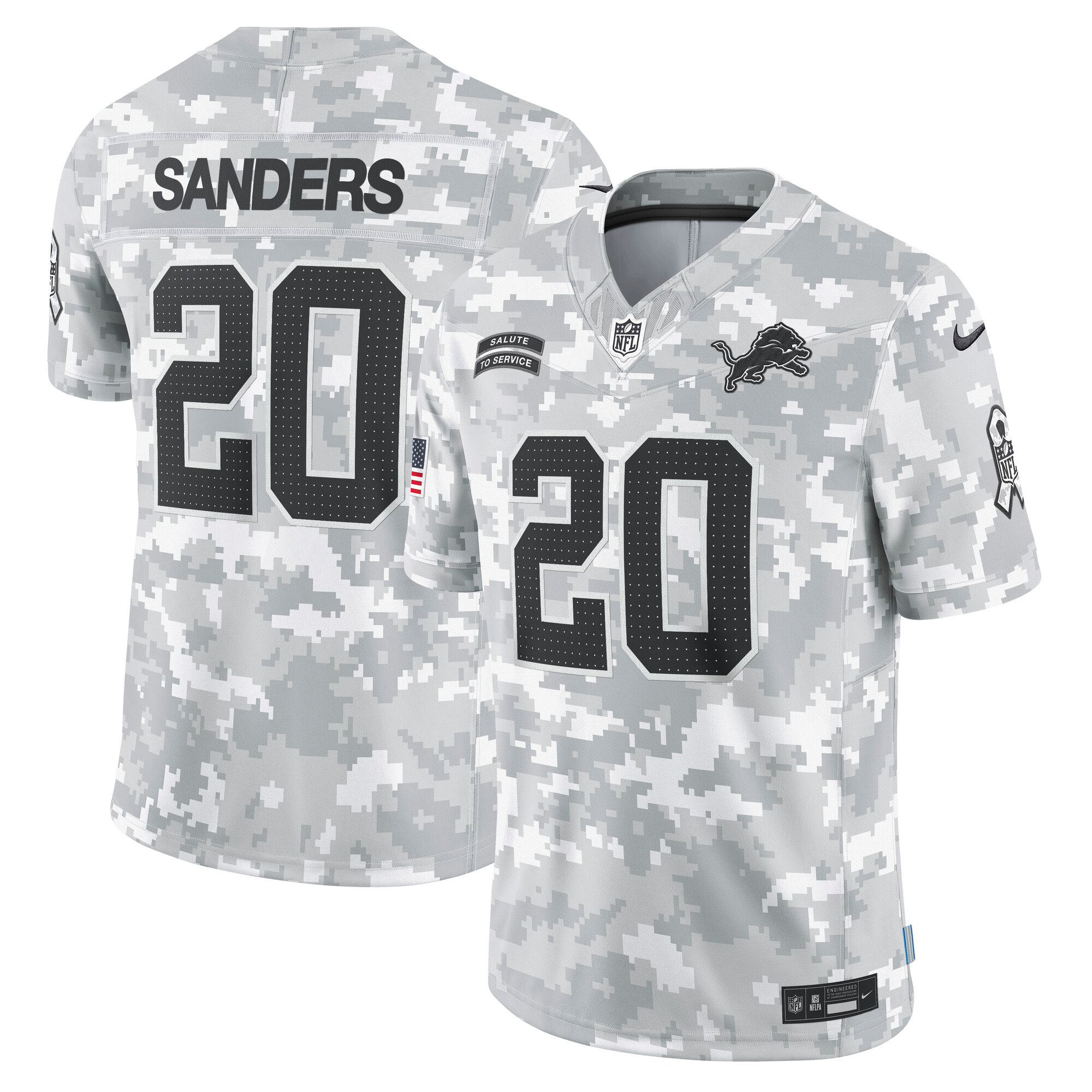 Detroit Lions Barry Sanders Arctic Camo 2024 Salute to Service Retired Player Limited NFL Jersey Men's