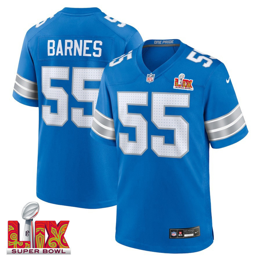 Derrick Barnes #55 Detroit Lions Super Bowl LIX Blue NFL Jersey Men's