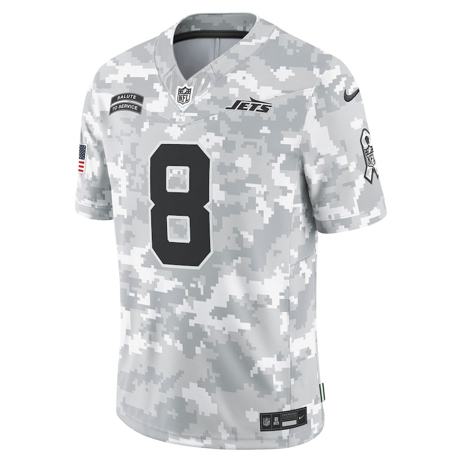 Aaron Rodgers 8 New York Jets 2024 Salute to Service Limited Arctic Camo NFL Jersey Men's