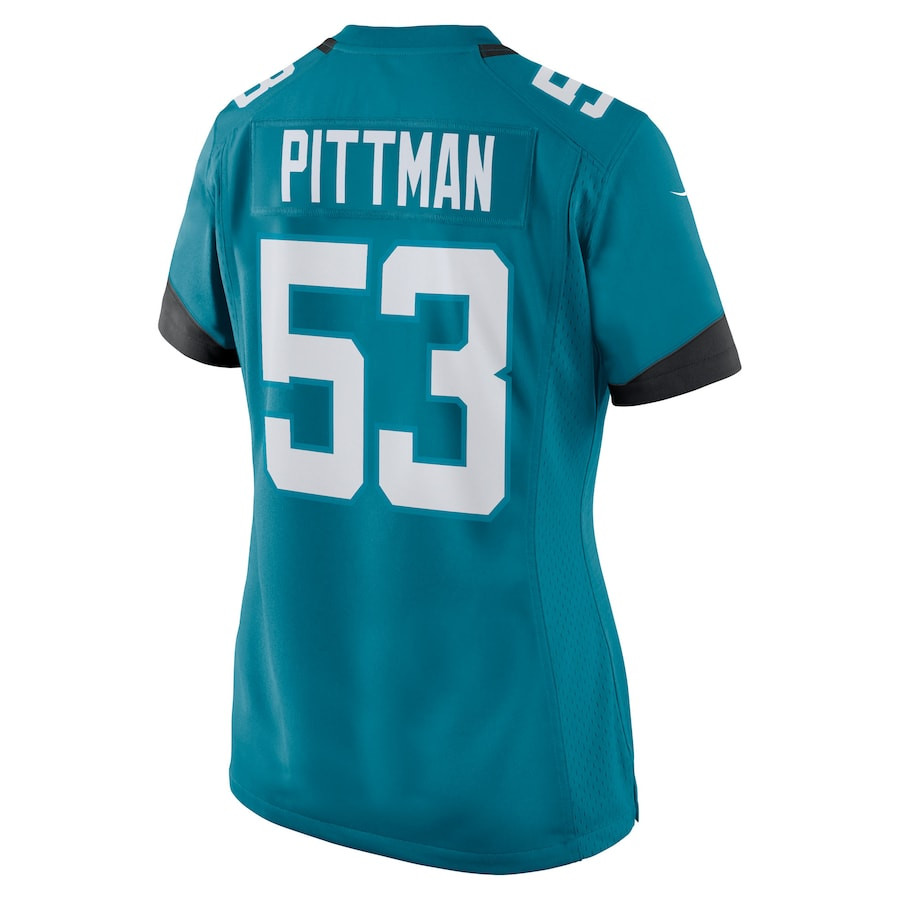 Anthony Pittman 53 Jacksonville Jaguars Team Game Teal NFL Jersey Women's