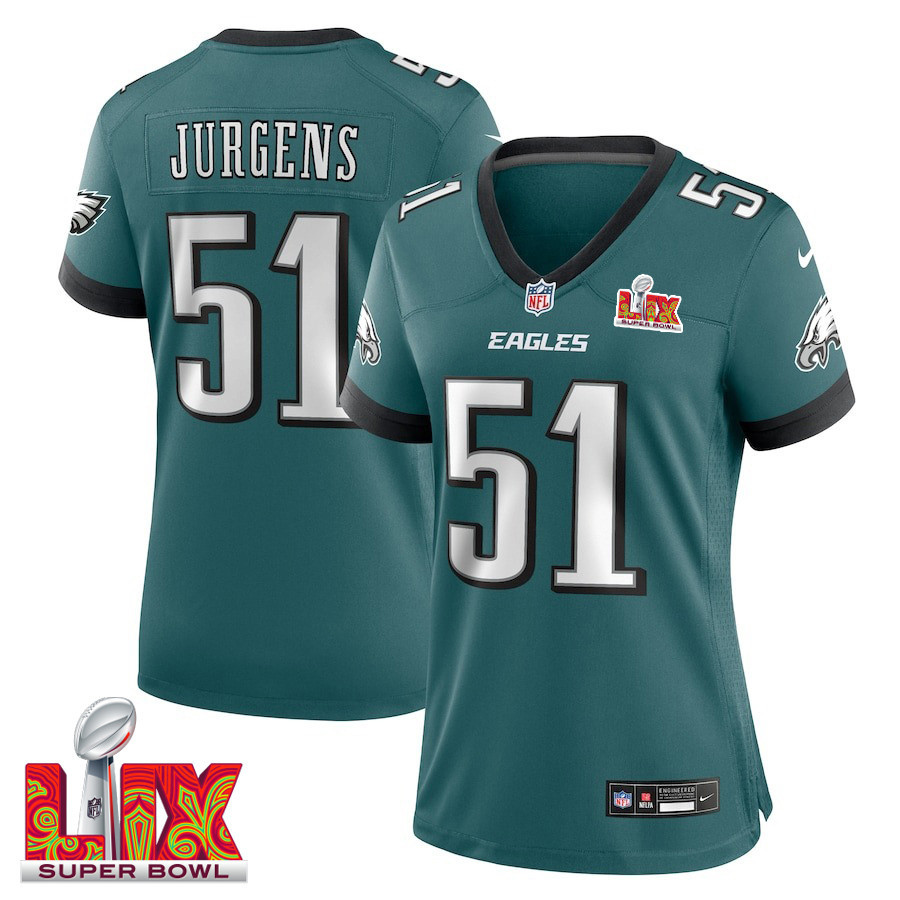 Cam Jurgens #51 Philadelphia Eagles Super Bowl LIX Midnight Green NFL Jersey Women's
