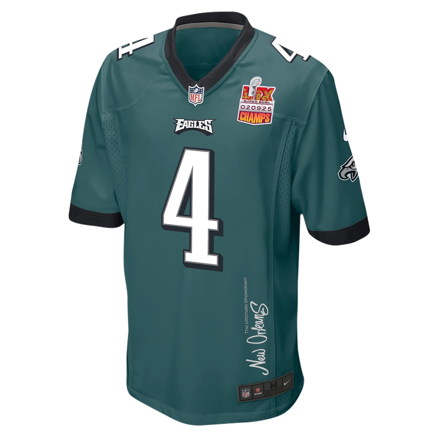 Jake Elliott 4 Philadelphia Eagles Super Bowl LIX Champions Patch New Orleans The Ultimate Showdown' EMBROIDERED Game Midnight Green NFL Jersey Men's