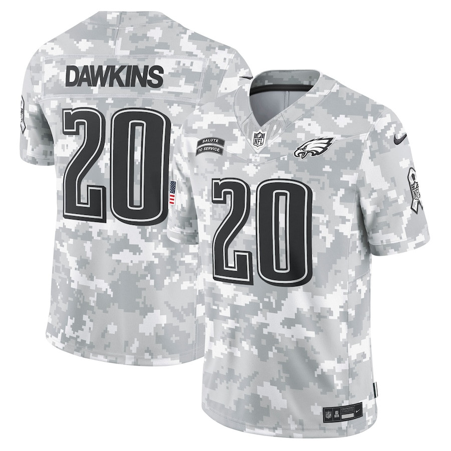 Brian Dawkins 20 Philadelphia Eagles 2024 Salute to Service Retired Player Limited Arctic Camo NFL Jersey Men's