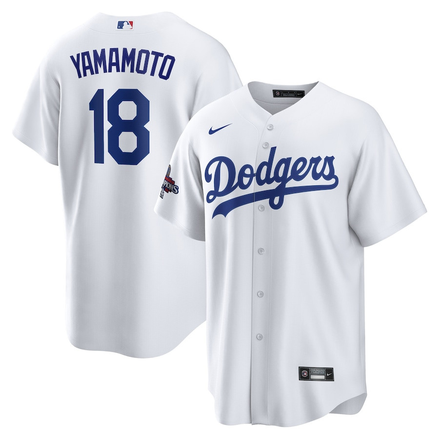 Yoshinobu Yamamoto 18 Los Angeles Dodgers 2024 World Series Champions Home Player White MLB Jersey Men's