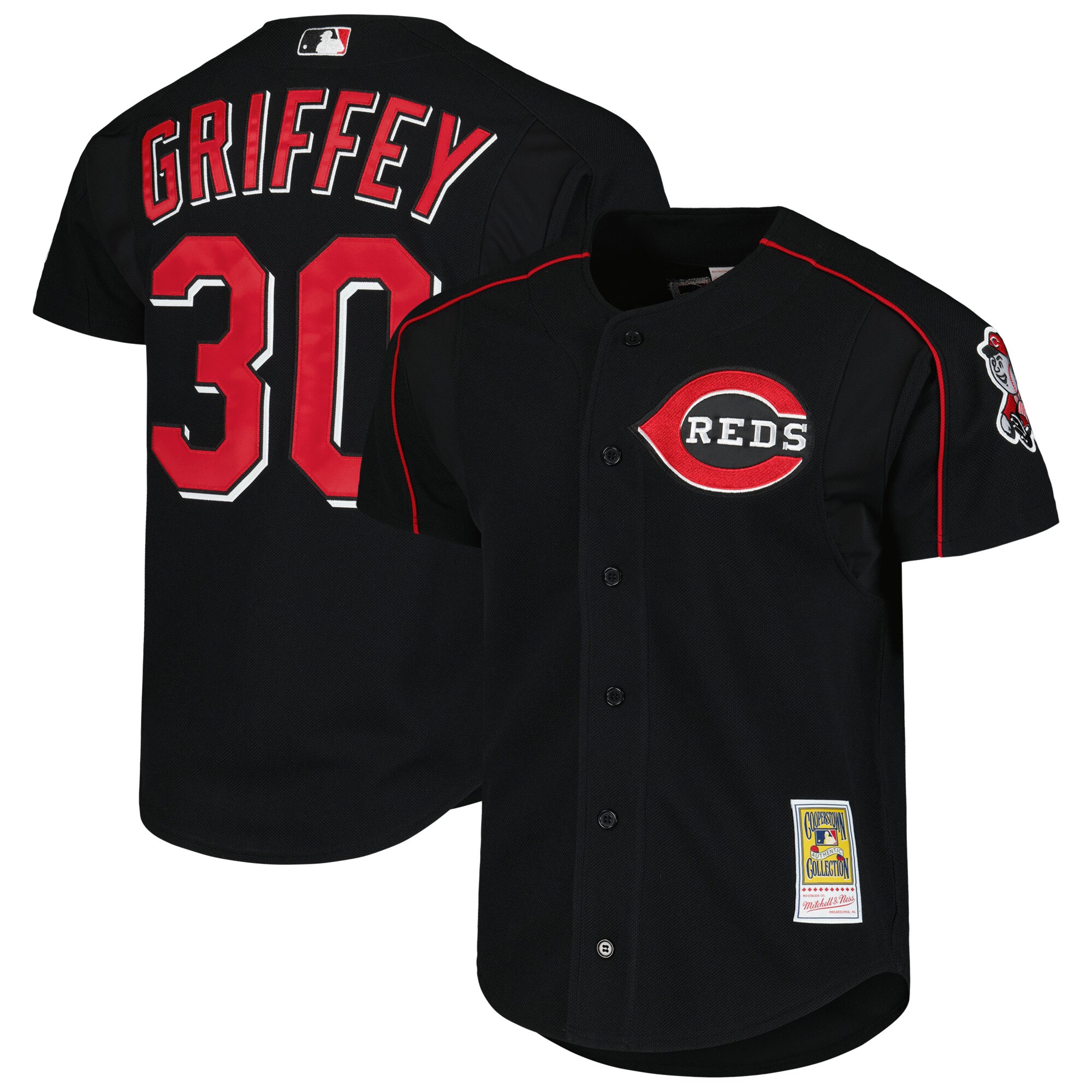 Cincinnati Reds Ken Griffey Jr. Mitchell Ness Black Cooperstown Collection Mesh Batting Practice MLB Jersey Men's