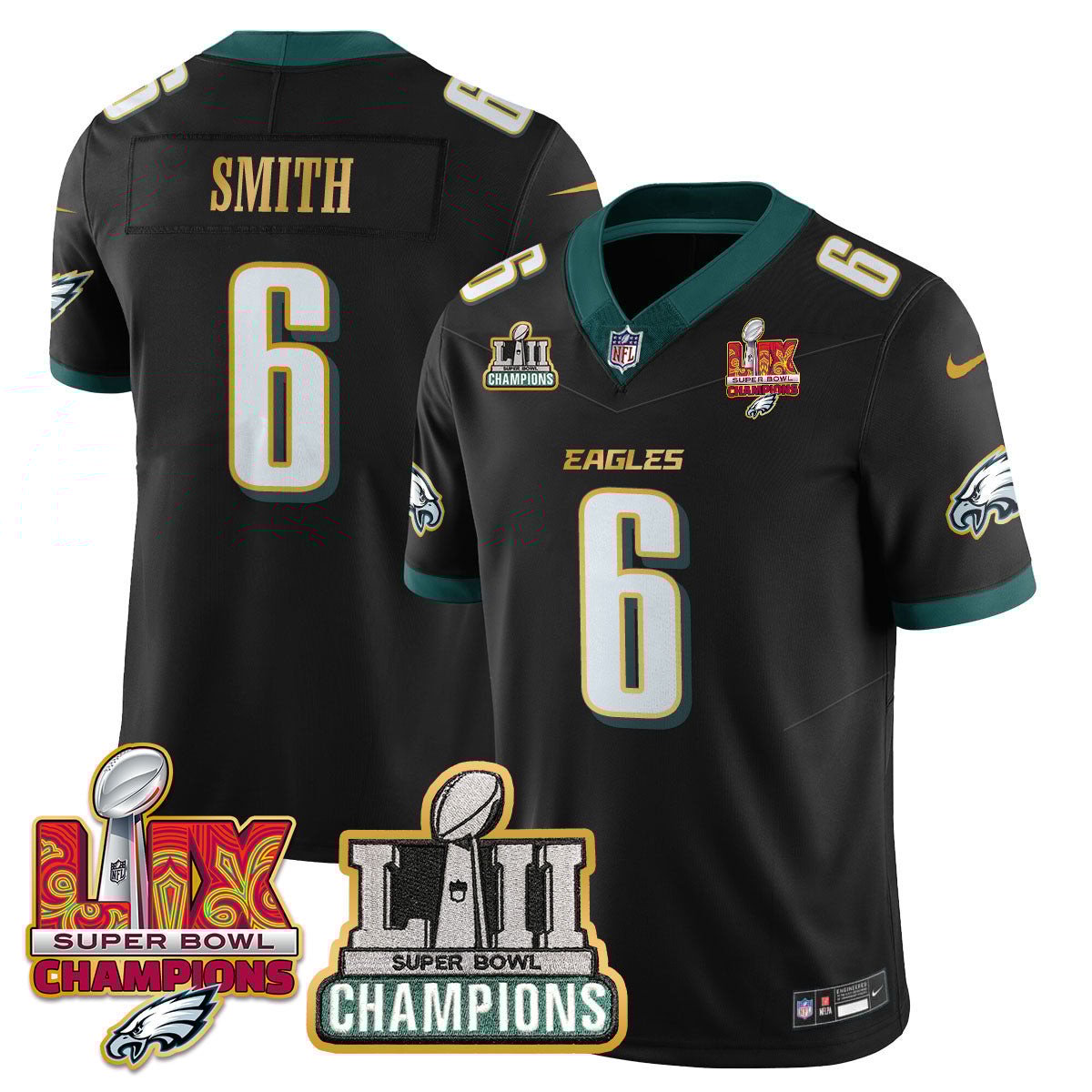 DeVonta Smith 6 Philadelphia Eagles LII-LIX Super Bowl Champions Vapor Limited Gold Black NFL Jersey Men's