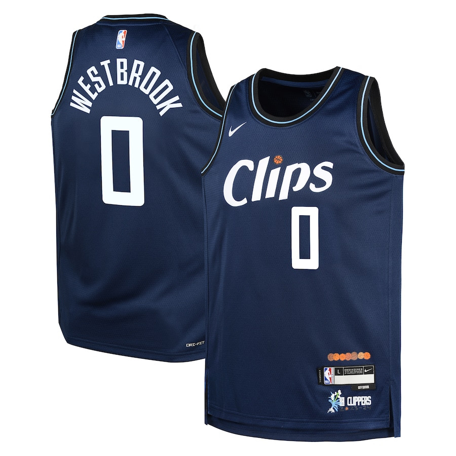 Russell Westbrook 0 Los Angeles Clippers 2023/24 City Edition Swingma Navy NBA Jersey Youth