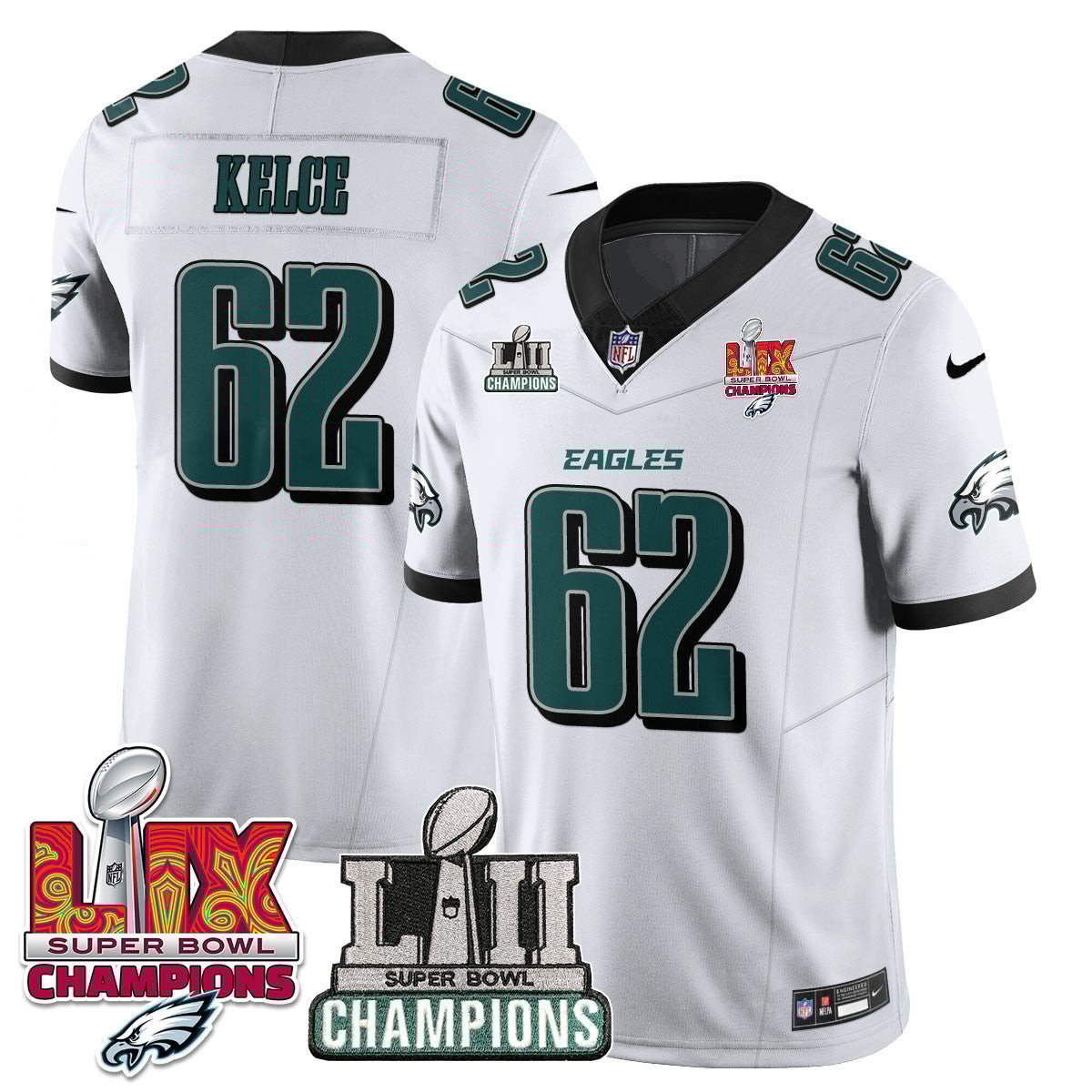 Jason Kelce 62 Philadelphia Eagles LII-LIX Super Bowl Champions Vapor Limited White NFL Jersey Men's