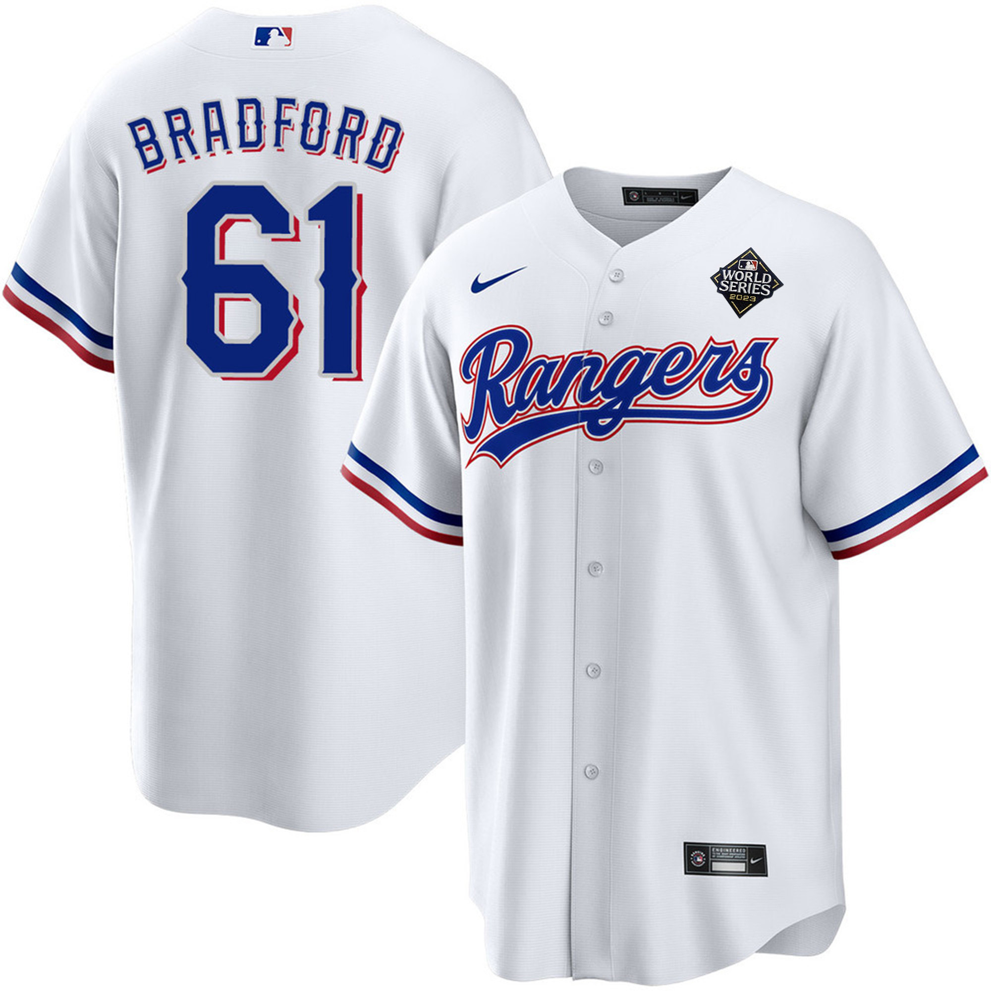 Cody Bradford 61 Texas Rangers 2023 World Series Stitched White MLB Jersey Men's