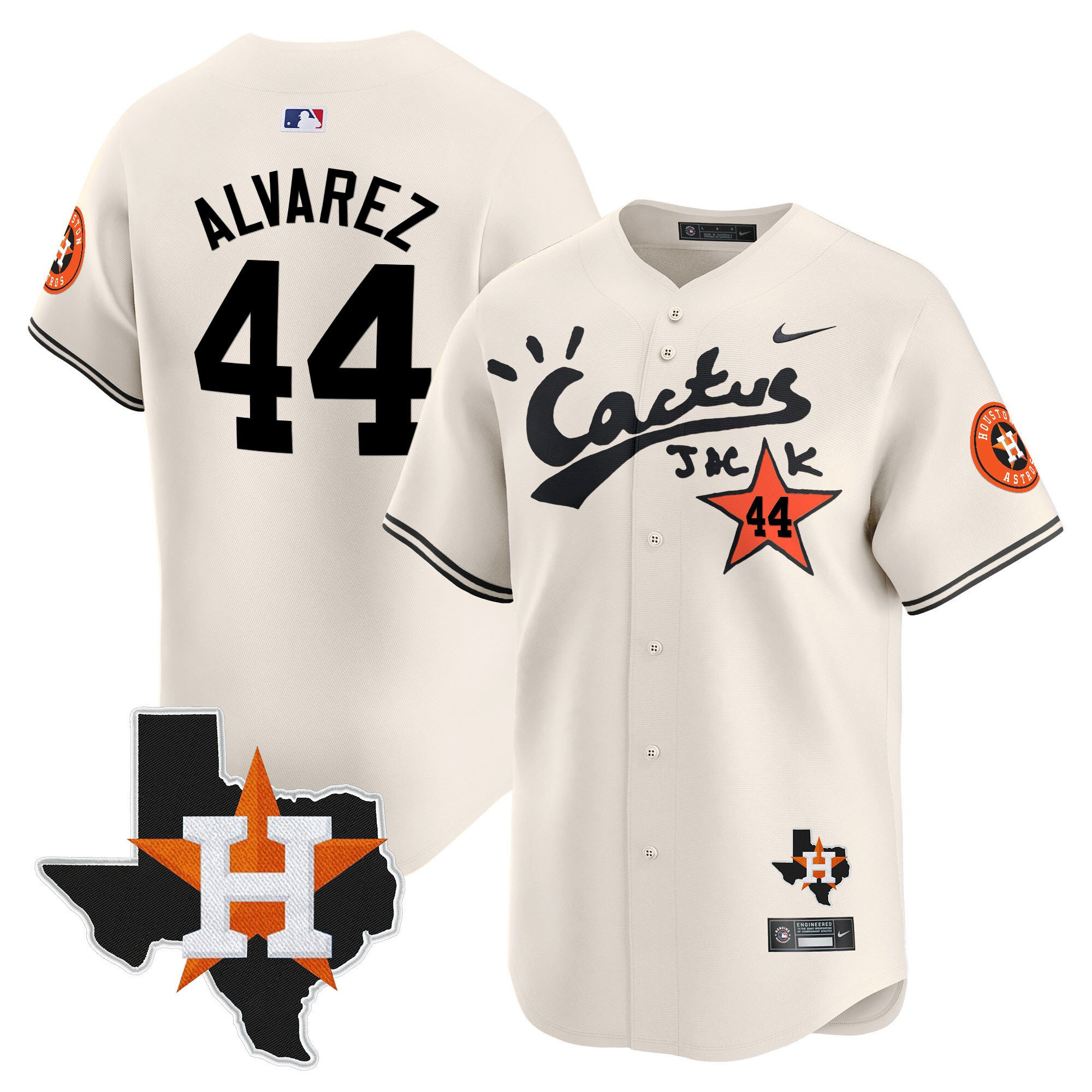Yordan Alvarez 44 Houston Astros Cactus Jack Limited Houston Patch Men MLB Jersey Men's