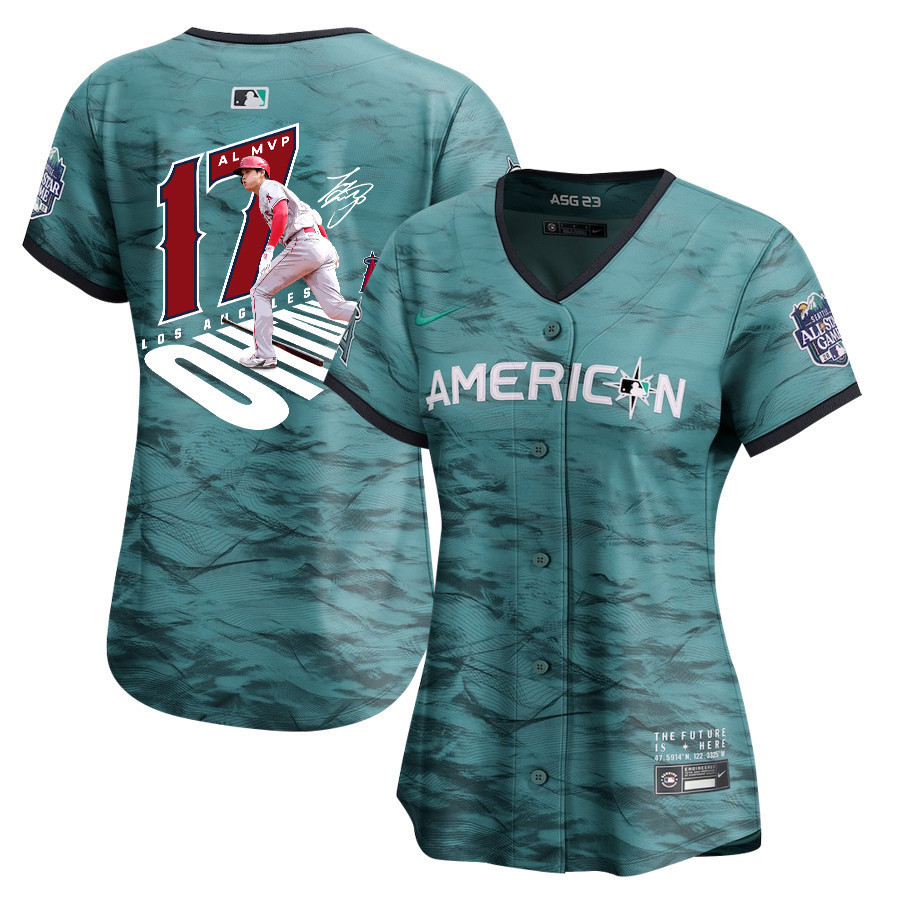 Shohei Ohtani 17 Los Angeles Angels Signed Number 2023 All Star Game Limited Player Teal MLB Jersey Women's